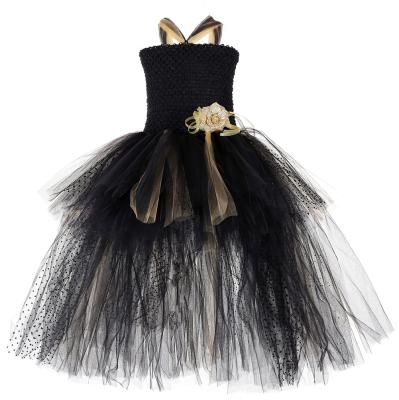 China Wholesale Breathable Kids Party Tutu Tulle Dress Soild Black Tail Girl Fluffy Princess Flower Dresses for sale