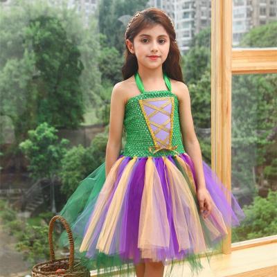 China Latest Design Breathable Kids Green And Purple Dress Clothes Fluffy Hand - Woven Princess Dresses For Girls for sale