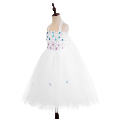 China 2020 New Design Breathable Child Costume White Sleeveless Birthday Party Festival Wear Elsa Frozen Snow Queen Girl Tutu Dress for sale