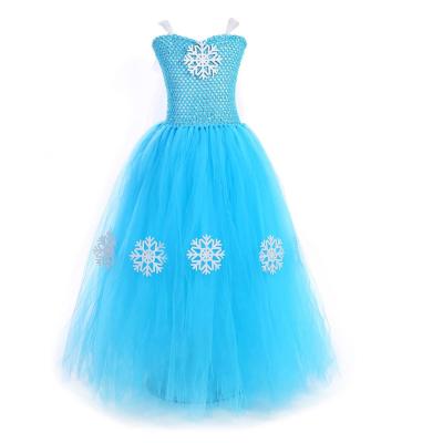 China 2022 Breathable Light Blue Birthday Cute Elsa Princess Tutu Dress Frozen Party Snow Queen for sale