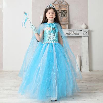 China Anti-wrinkle Princess Girls Halloween Birthday Party Ball Gown Dress with Kids Elsa Tutu Dress Sequins Cape Ice Snow Queen Costume for Girls for sale