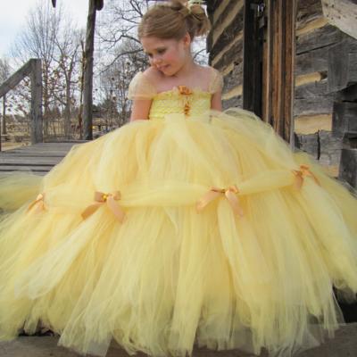 China Princess Belle Beauty Kids Girls Birthday Party Tutu Dress Anti-wrinkle Fluffy Pageant Costume For Carnival Holiday for sale