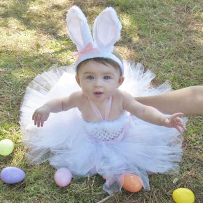 China Anti-wrinkle Spring Girl Easter Bunny Dress Toddler Baby White Feather Bunny Cosplay Celebrate Custom With Pink Ear Headband Girls Dresses for sale