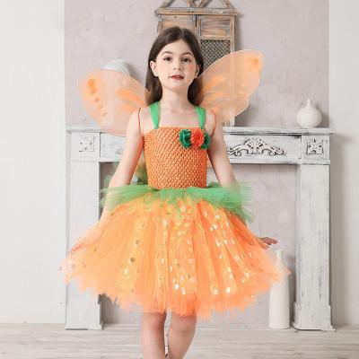 China Anti-wrinkle Halloween Dress Up Party Fancy Dress Girl Pixie Pumpkin Fall Fairy Girls Tutu Dress With Wing for sale