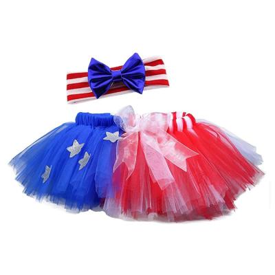 China Breathable National Day of America Kids Costume Girl Red and Royal Blue Star Flag Figure Short Tutu For Baby Skirt for sale