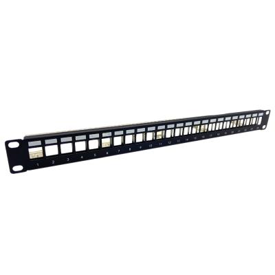 China Network cabling system 19 inch Utp cat5e Cat6 24 port unloaded patch panel for sale