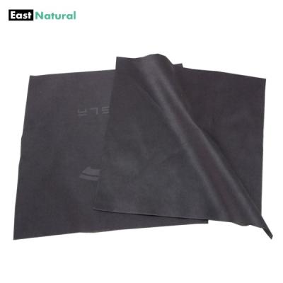 China Sustainable high quality embossed logo printed black color microfiber clothes for cleaning for sale