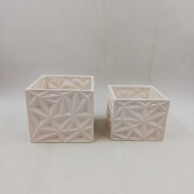 China Large Modern Ceramic Planter Indoor White Rectangle Ceramic Decoration Planter Geometric Planter for sale