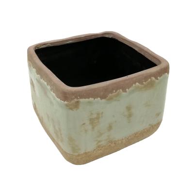 China Europe Wholesale Customizable Rectangle Glazed Square Ceramic Bonsai Pot Rustic Flower Pot for sale