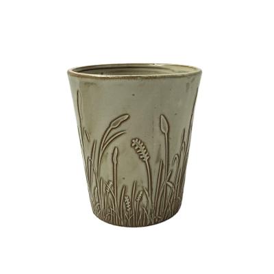 China New Design Europe Plant Pot Fancy Small Round Cup Shape Carving Pattern Ceramic Orchid Flower Pot for sale