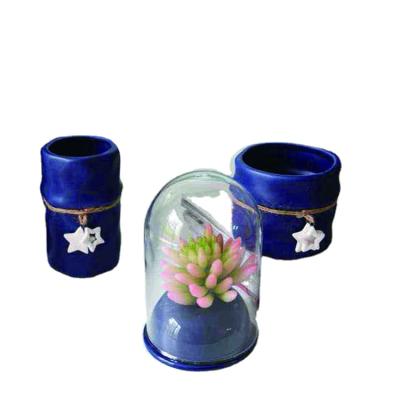 China Europe New Design Indoor Garden Small Ceramic Pot With Five-pointed Star Decor for sale