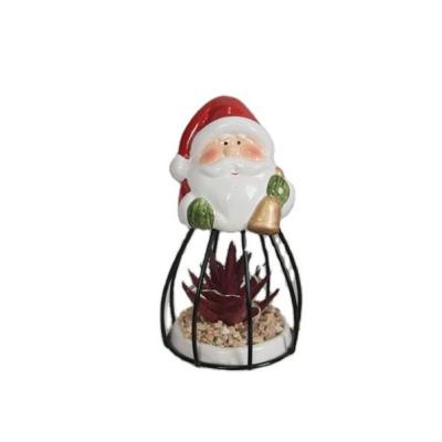 China Cute Delicate Modern Santa Claus Desktop Cartoon Mini Ceramic Christmas Flower Pot for sale