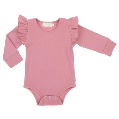 China Solid Color High Quality High Quality Girls Bamboo Squishy Baby Long Sleeve Ribbed Ruffled Jumpsuit for sale