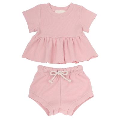 China Antibacterial High Quality Newborn Babies Outfits Infant Ribbed Knitted Bamboo Two Piece Clothes Set for sale