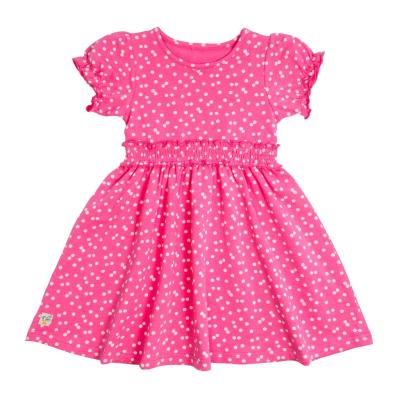 China New Breathable Summer Fashion Pink Dot Soft Bamboo Viscose Baby Ruffled Hat Sleeve Twirl Dresses for sale