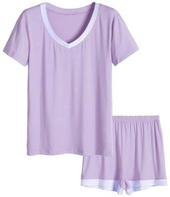 China QUICK DRY 95% Viscose Spandex Women's 5% Bamboo V-Neckline Short Sleeve Pajama Set for sale