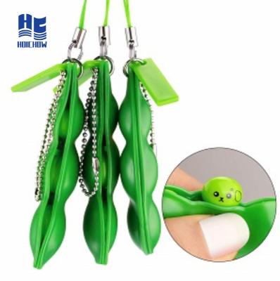 China Silicone Pea Pods Keychain Soybean Squeeze Cute Stir Peas In A Pod Person Stirring Bean Stress Relief Toys Gift for sale