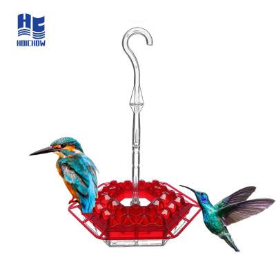 China Birds Hanging Red Hexagon With Hook Outdoor Wild Bird Feeder Hummingbird Feeder Garden Bird Feeder for sale