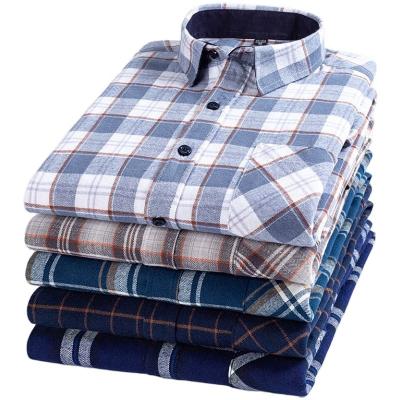 China Wear Gentleman Plaid Shirt Designer Easy Fit Custom Men's Shirt OEM Anti-pilling Plaid Cotton Twill Fabric Woven Flannel Stylish Shirt for sale