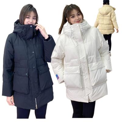 China Waterproof Women's Down Jackets 9905 Mid Pocket Length Fashion Embroidered High Quality Solid Color Leisure Woven Winter Spot Wholesale for sale