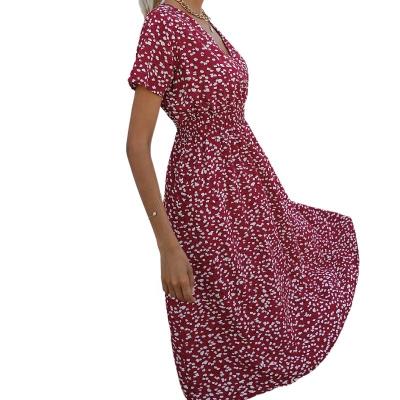 China 2023 anti-static high quality printed pleated chiffon and long skirt elegant plus size women's natural casual summer dress for sale