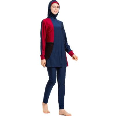 China Full Coverage Anti-UV Up Muslim Swimwear Solid Colors Patchwork Zipper Closed Pocket Top And Hooded Single Pant Swimwear Sets for sale