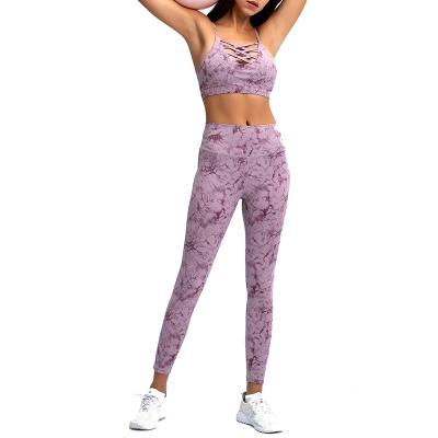 China 2021 Custom Made Women Antibacterial Active Wear Yoga Leggings Printing Logo Slit Side Plus Size Yoga Sportswear Set for sale