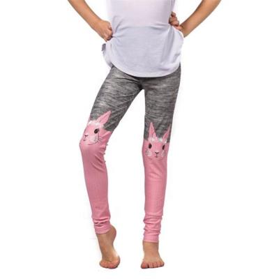 China Antibacterial Custom Color Matching Rabbit Printed Little Girls High Waist Sports Leggings Pants for sale