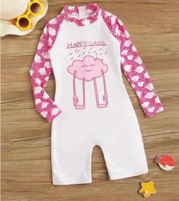 China 2020 Contrast Printed Girl's One-Piece Swimwear UPF50+ Long Sleeve Zipper Kids Swimsuit Back Rash Guards Anti-UV for sale