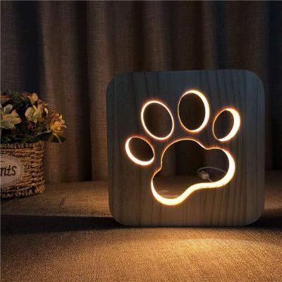 China Modern Creative Table Lamp Wood Carving Wooden 3D Cavity Night Lamp For Kids Baby Gift Supplies for sale