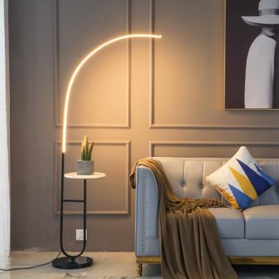 China Lighting Works Nordic Modern Arc Gold Standing Floor Lamp With Table Floor Lamp Bedroom Light For Living Room Corner Led Lamp for sale