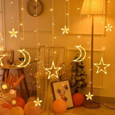 China Christmas Twinkle Star Moon Waterfall Wedding LED Window Ramadan String Light Merry Christmas Curtain Light for sale