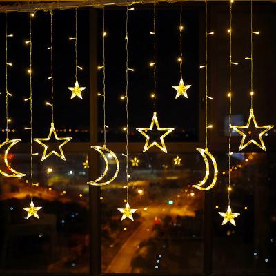 China Xmas Twinkle Star Moon Waterfall Wedding LED Battery Window String Light Fairy Light Fairy Curtain Light for sale