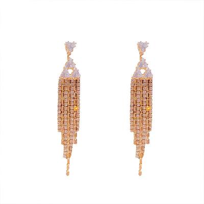 China Factory Price FASHIONABLE Party Long Diamond Tassel Earrings for sale