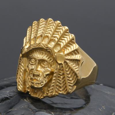 China Hot Selling Stainless Steel Indian Chiefs Hip Hop Ring Exaggerated Retro Big Hip Hop Ring for sale