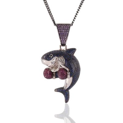 China Hiphop New Arrival Hip Hop 3Mm Twist Chain Micro Zircon Shark Pendant for sale