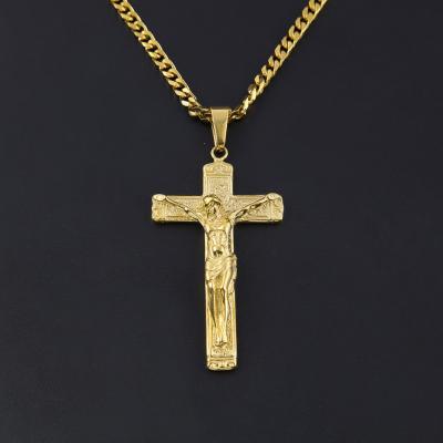 China Hip Hop Jesus Cross Necklace Stainless Steel Three-Dimensional Cutout Pendant Men's Hip Hop Jewelry for sale