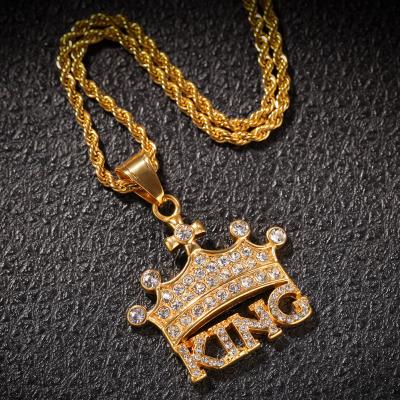 China Hiphop Crown King Stainless Steel Rhinestone Accessories Hip Hop Pendant Fashionable Jewelry Dropshipping for sale