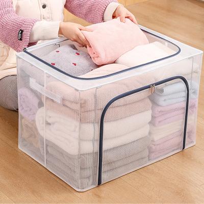 China New Viable Transparent Nylon Mesh Steel Frame Storage Box Breathable Foldable Clothes Stitch Storage Box for sale