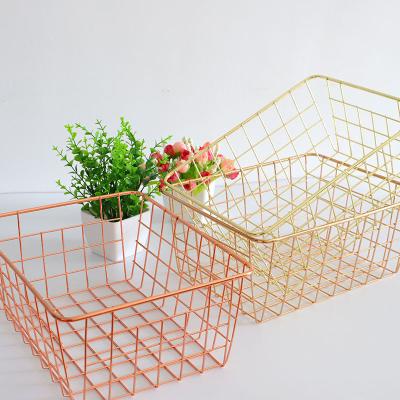 China Multifunctional Rose Gold Metallization Iron Gold Metal Locker Storage Basket for sale