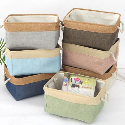 China Solid Color Multifunctional Customizable Canvas Double Handle Dirty Clothes Storage Desktop Cosmetic Basket for sale