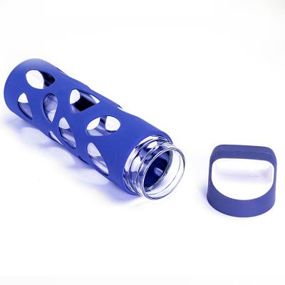 China 2021 Sustainable New Design Glass Water Bottle With Bamboo Silicone Sleeve Lid for sale