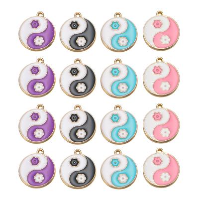 China Charms Enamel Round Gossip Charms Flower Butterfly Charms Initial Pendant For DIY Jewelry Necklace Bracelet Making for sale