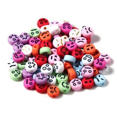 China 100pcs/bag Cute Flat Round Acrylic Smiley Face Emoji Expression Beads Loose Spacer Beads For DIY Jewelry Making for sale