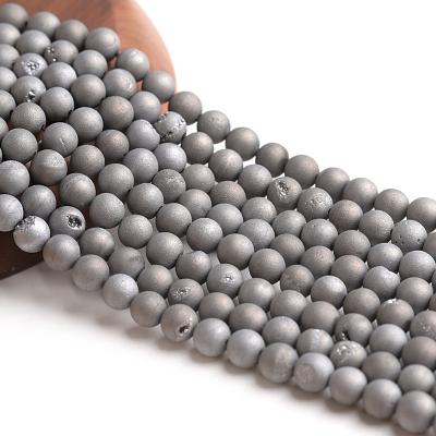 China DIY Jewelry Hand Making Wholesale Silver Haze Pixie Dust Agate Druzy Beads Loose Beads Bracelet Beads Natural Stone 8mm for sale