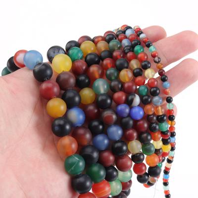 China DIY Jewelry Hand Making Natural Stone Matte Colorful Lines Veins Agates Around Loose Beads For Jewelry Making Sewing Bracelet DIY Strand 8mm for sale