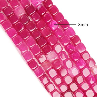 China DIY Jewelry Hand Making LUYAO Natural Stone Loose Spacer Bead Pink Smooth Cube Square Agates Beads For Jewelry Making DIY Charms Bracelet Necklace for sale