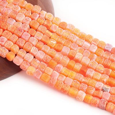 China DIY Jewelry Hand Making LUYAO Wholesale Natural Stone Square Orange Agates Weathered Beads Loose Beads 8mm Sewing 50pcs DIY Necklace Bracelet for sale