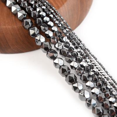 China DIY Jewelry Hand Making LUYAO Natural Stone Beads Round 24Faceted Hematite Beads For DIY Bracelet Necklace For Jewelry Making for sale