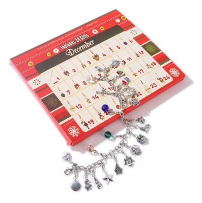 China Hot Sale Alloy Advent Bracelet Necklace Set Christmas Jewelry Calendar FASHIONABLE Gift Box For Child for sale